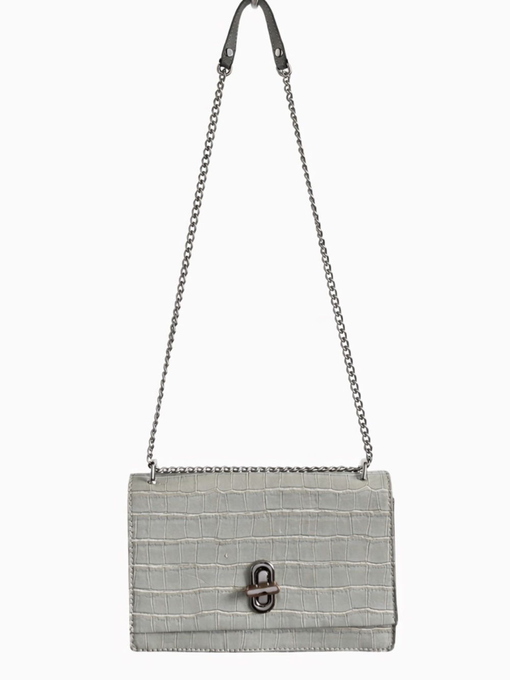 Grey with silver hardware Croc-Embossed Shoulder Bag